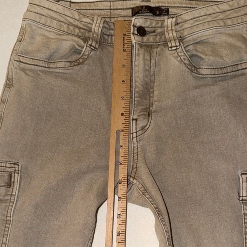 prAna Women Organic Cotton Cargo Utility Pants Khaki Tan Size 10 Tapered Cropped - Picture 8 of 10